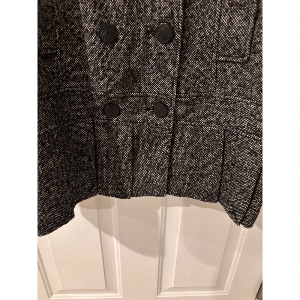 Guess Tweed‎ Double Breasted Peplum Coat Women's XL Black White Textured Button